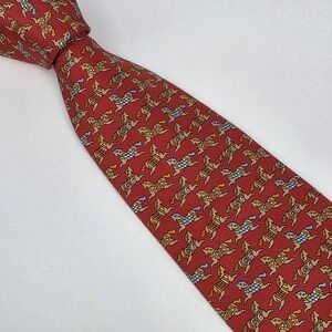 Salvatore Ferragamo Horse Print Silk Tie Mens Red Equestrian Made Italy